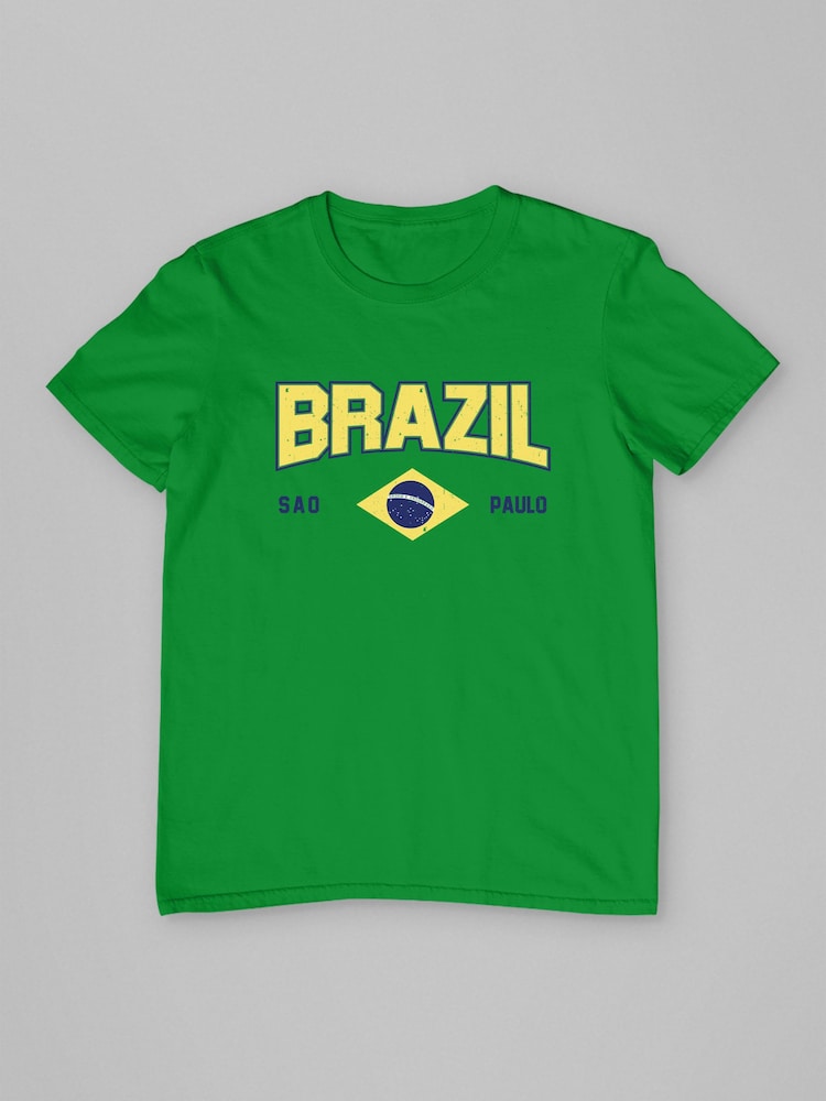 All + Every Green Brazil Sao Paulo Retro World Cup Football T-Shirt - Image 2 of 3 All + Every Green Brazil Sao Paulo Retro World Cup Football T-Shirt - Image 2 of 3