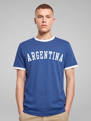 All + Every Blue Argentina World Cup Football Retro Sports Text T-Shirt - Image 1 of 1