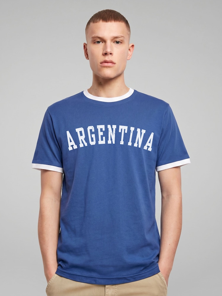 All + Every Blue Argentina World Cup Football Retro Sports Text T-Shirt - Image 1 of 1