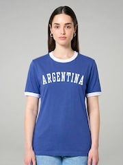 All + Every Blue Argentina World Cup Football Retro Sports Text T-Shirt - Image 1 of 1