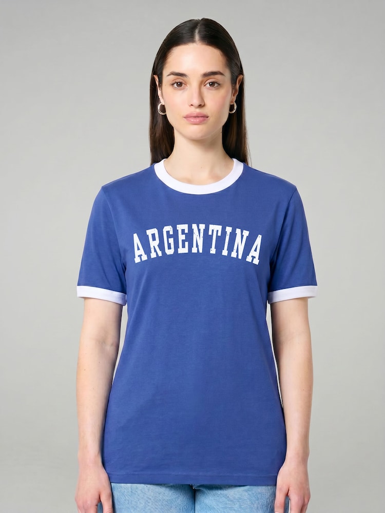 All + Every Blue Argentina World Cup Football Retro Sports Text T-Shirt - Image 1 of 1 All + Every Blue Argentina World Cup Football Retro Sports Text T-Shirt - Image 1 of 1