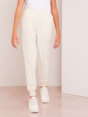 Lipsy Cream Embellished Super Soft Cuffed Velour Joggers - Image 1 of 4