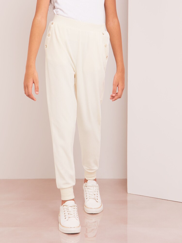 Lipsy Cream Embellished Super Soft Cuffed Velour Joggers - Image 1 of 4