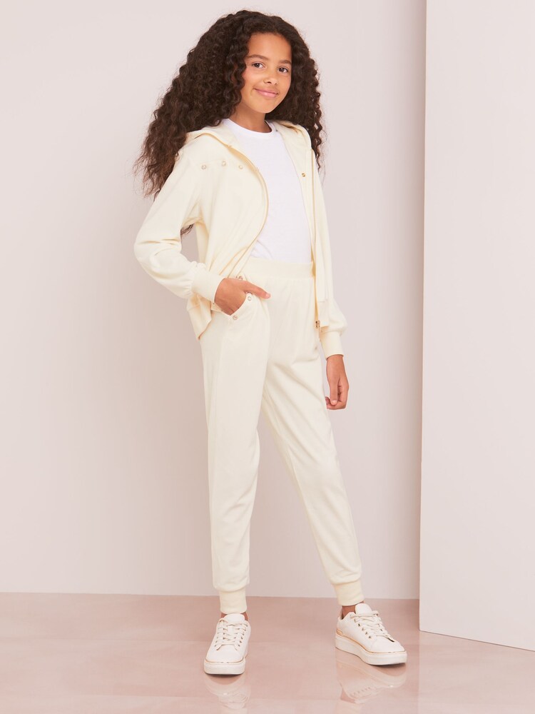 Lipsy Cream Embellished Super Soft Cuffed Velour Joggers - Image 2 of 4