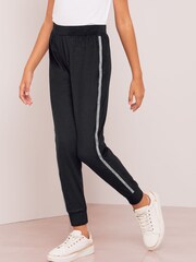 Lipsy Black Embellished Super Soft Cuffed Velour Joggers - Image 1 of 4