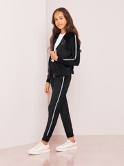 Lipsy Black Embellished Super Soft Cuffed Velour Joggers - Image 2 of 4