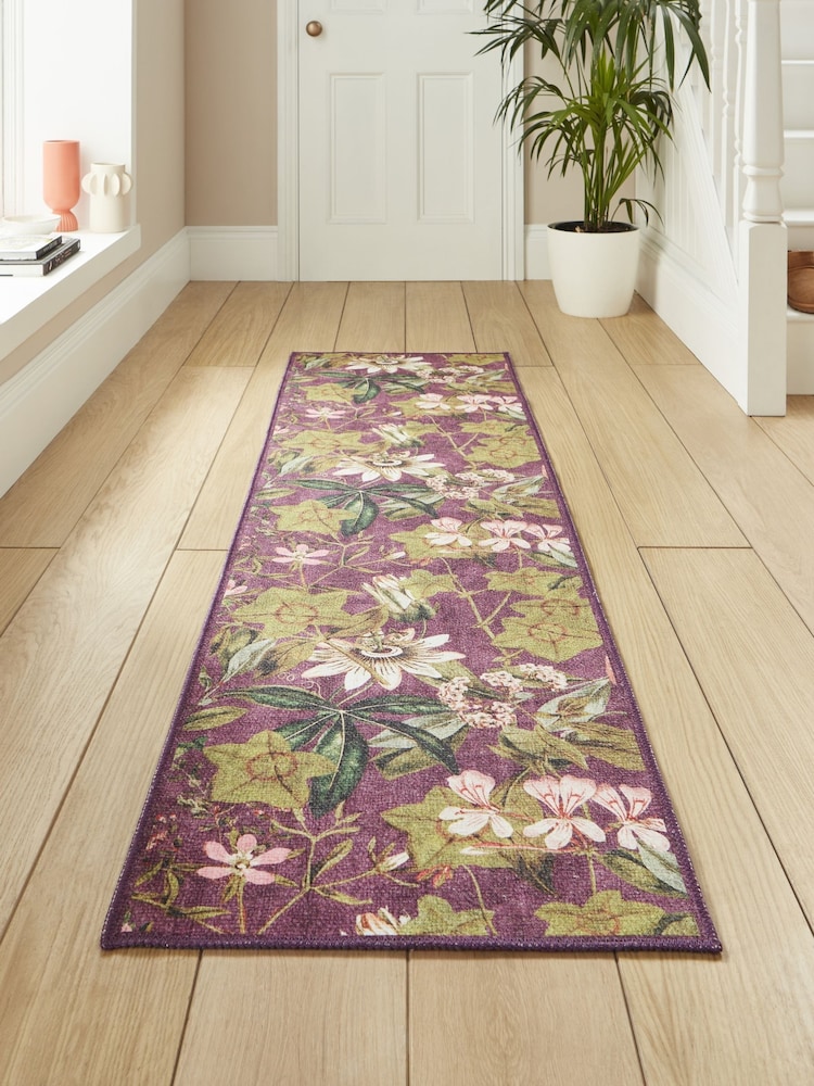 Clarke and Clarke Mulberry Purple Passiflora Washable Runner - Image 1 of 4