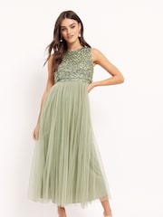Maya Sage Green Sleeveless Sequin Midaxi Overlay Dress - Image 1 of 4