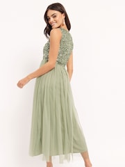 Maya Sage Green Sleeveless Sequin Midaxi Overlay Dress - Image 2 of 4