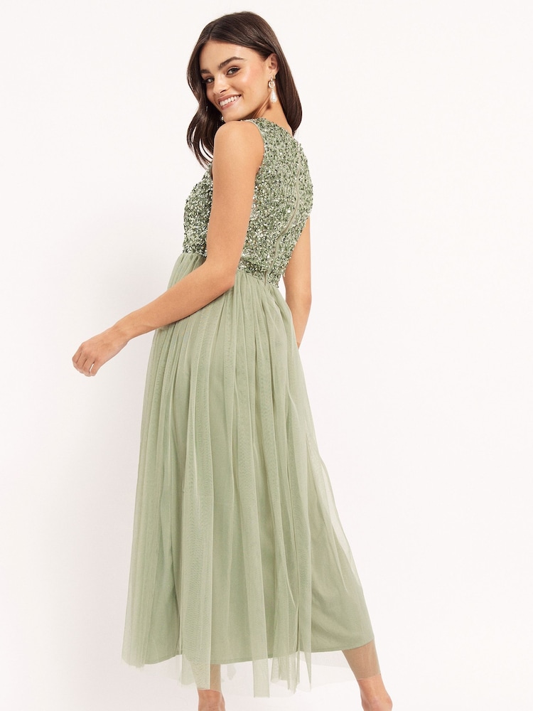Maya Sage Green Sleeveless Sequin Midaxi Overlay Dress - Image 2 of 4