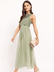 Maya Sage Green Sleeveless Sequin Midaxi Overlay Dress - Image 3 of 4