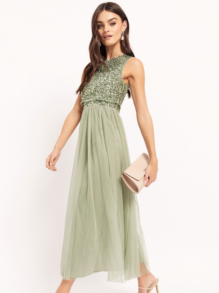 Maya Sage Green Sleeveless Sequin Midaxi Overlay Dress - Image 3 of 4
