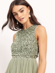 Maya Sage Green Sleeveless Sequin Midaxi Overlay Dress - Image 4 of 4