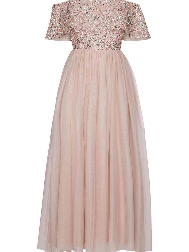 Maya Mid Pink Embellished Bardot Midaxi Dress - Image 1 of 1
