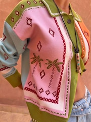 Never Fully Dressed Green Geometric Palm Cardigan - Image 3 of 4