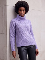 Roman Purple Soft Cable Roll Neck Jumper - Image 1 of 4