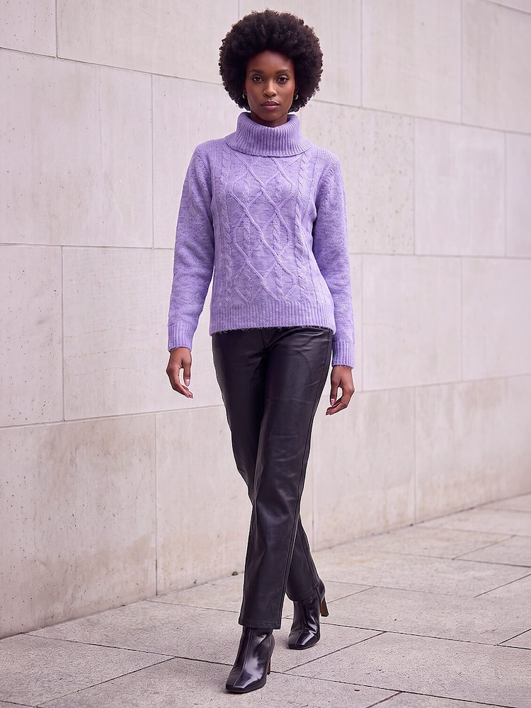 Roman Purple Soft Cable Roll Neck Jumper - Image 2 of 4 Roman Purple Soft Cable Roll Neck Jumper - Image 2 of 4