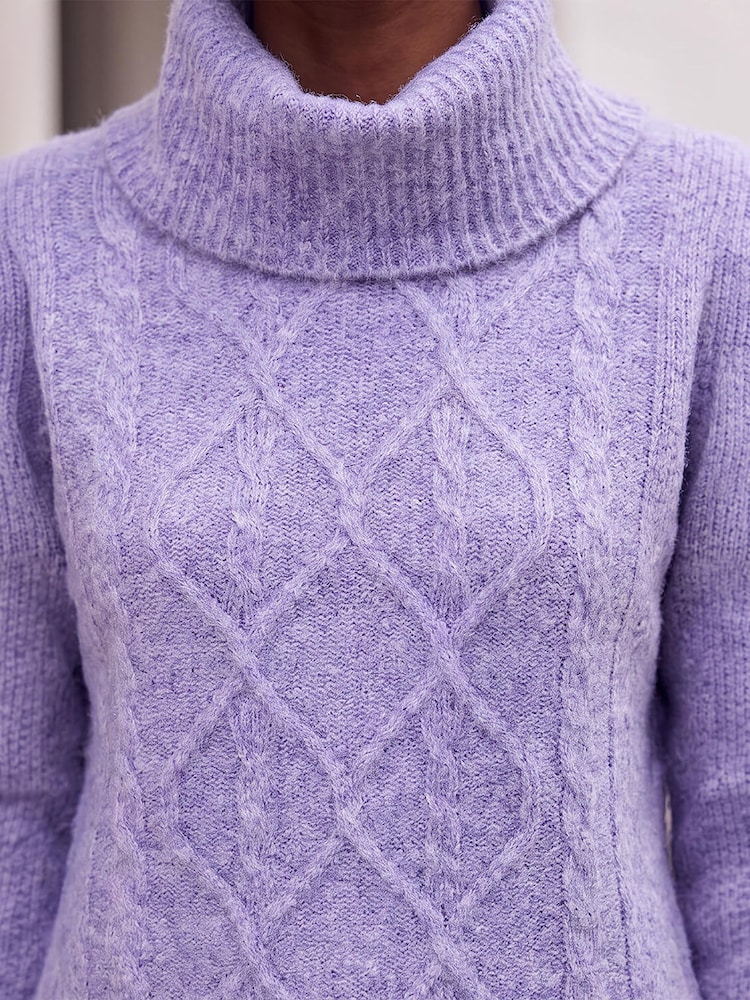 Roman Purple Soft Cable Roll Neck Jumper - Image 4 of 4 Roman Purple Soft Cable Roll Neck Jumper - Image 4 of 4