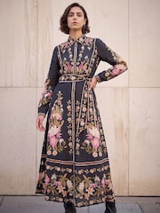Roman Bordered Floral Dress - 4суретінің 1 суреті