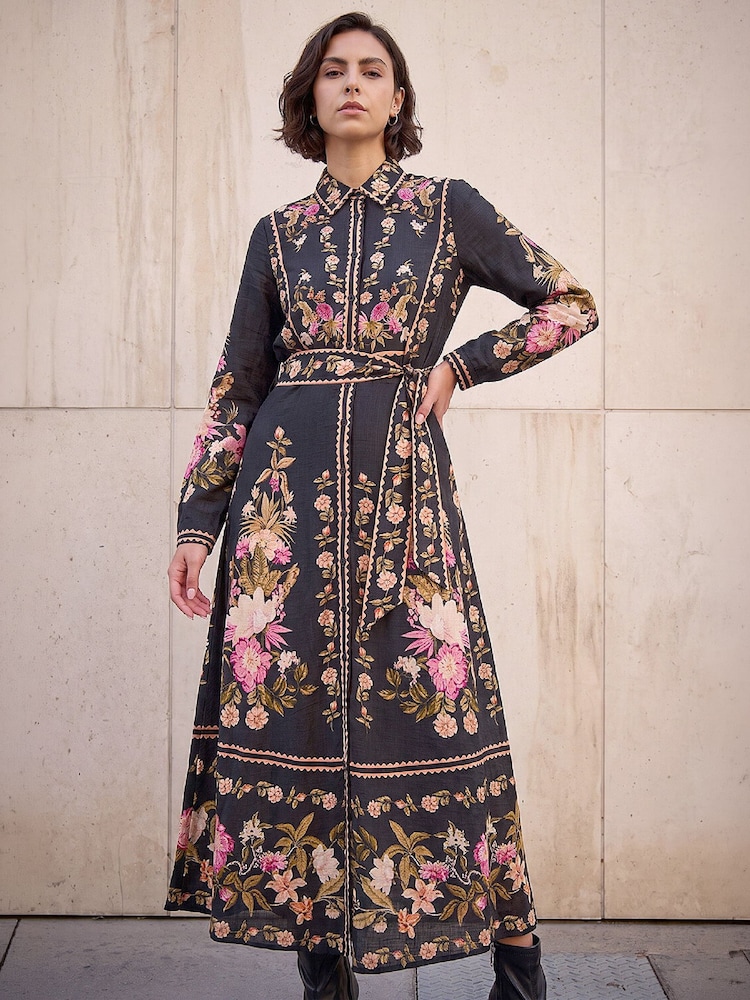 Roman Bordered Floral Dress - 4суретінің 1 суреті