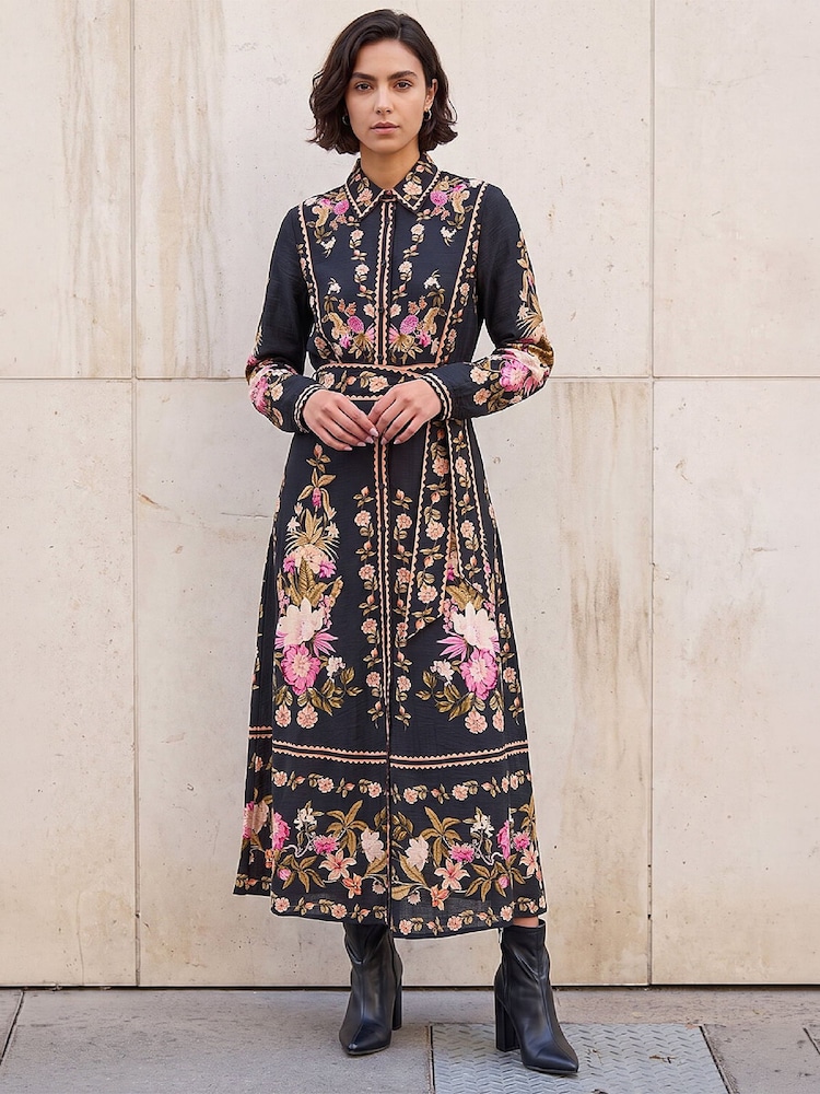 Roman Bordered Floral Dress - 4суретінің 2 суреті