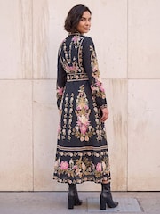 Roman Bordered Floral Dress - 4суретінің 3 суреті