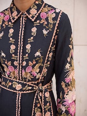 Roman Bordered Floral Dress - 4суретінің 4 суреті