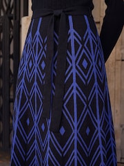 Roman Blue Chevron Belted Dress - Image 4 of 4