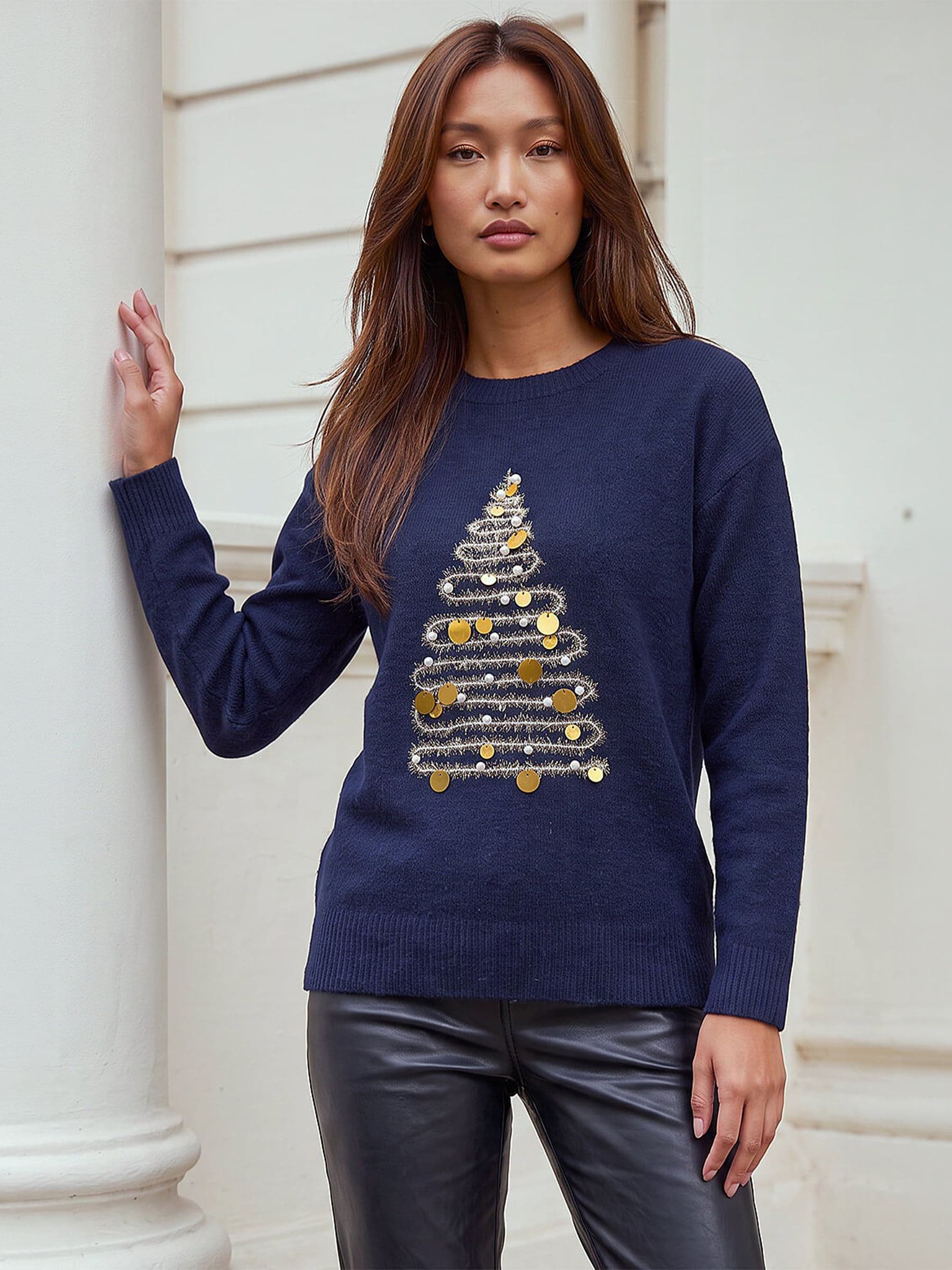 Roman Women's Sparkle Xmas Tree Jumper in Navy | Size: 18 - Image 2