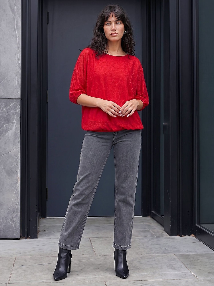 Roman Red Mesh Bubble Hem Stretch Top - Image 2 of 4