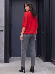 Roman Red Mesh Bubble Hem Stretch Top - Image 3 of 4