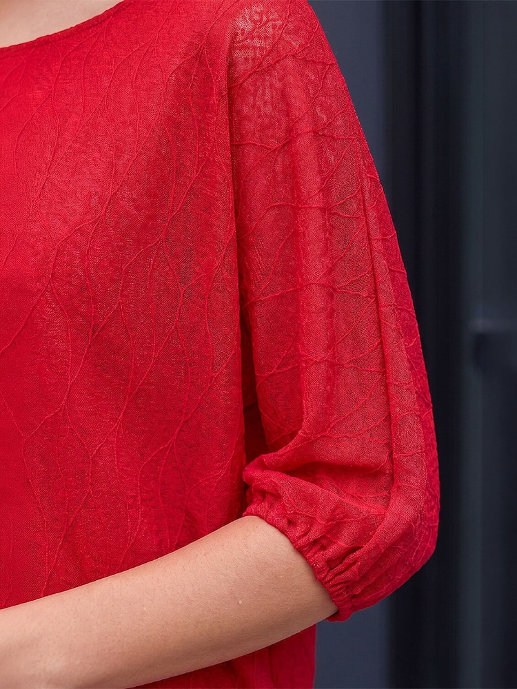 Roman Red Mesh Bubble Hem Stretch Top - Image 4 of 4