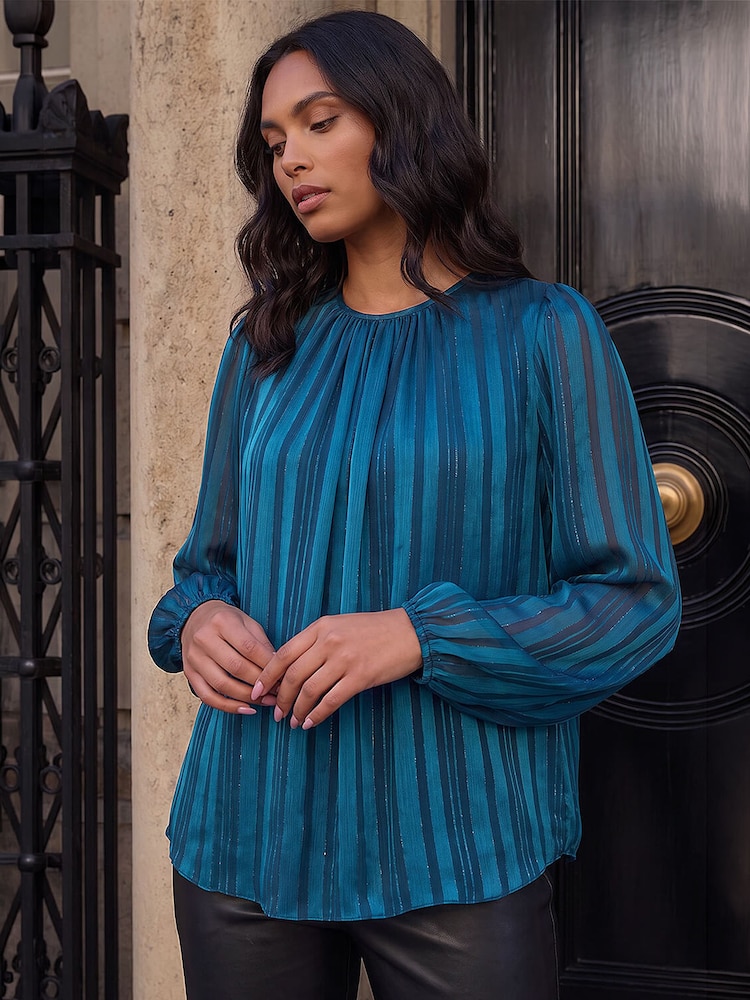 Roman Satin Stripe Long Sleeve Top - 4суретінің 2 суреті