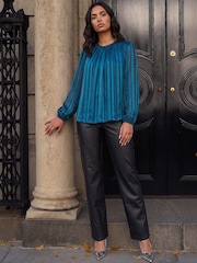 Roman Satin Stripe Long Sleeve Top - 4суретінің 3 суреті