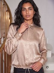 Roman Gold Satin Tie Hem Shirt - Image 1 of 4
