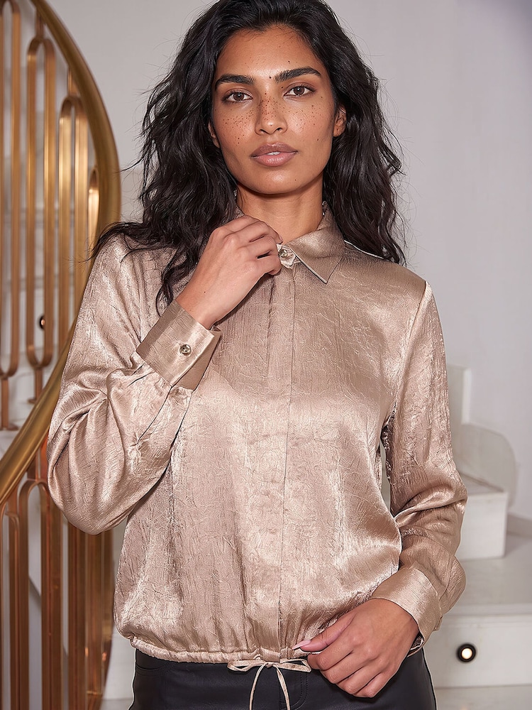 Roman Gold Satin Tie Hem Shirt - Image 1 of 4