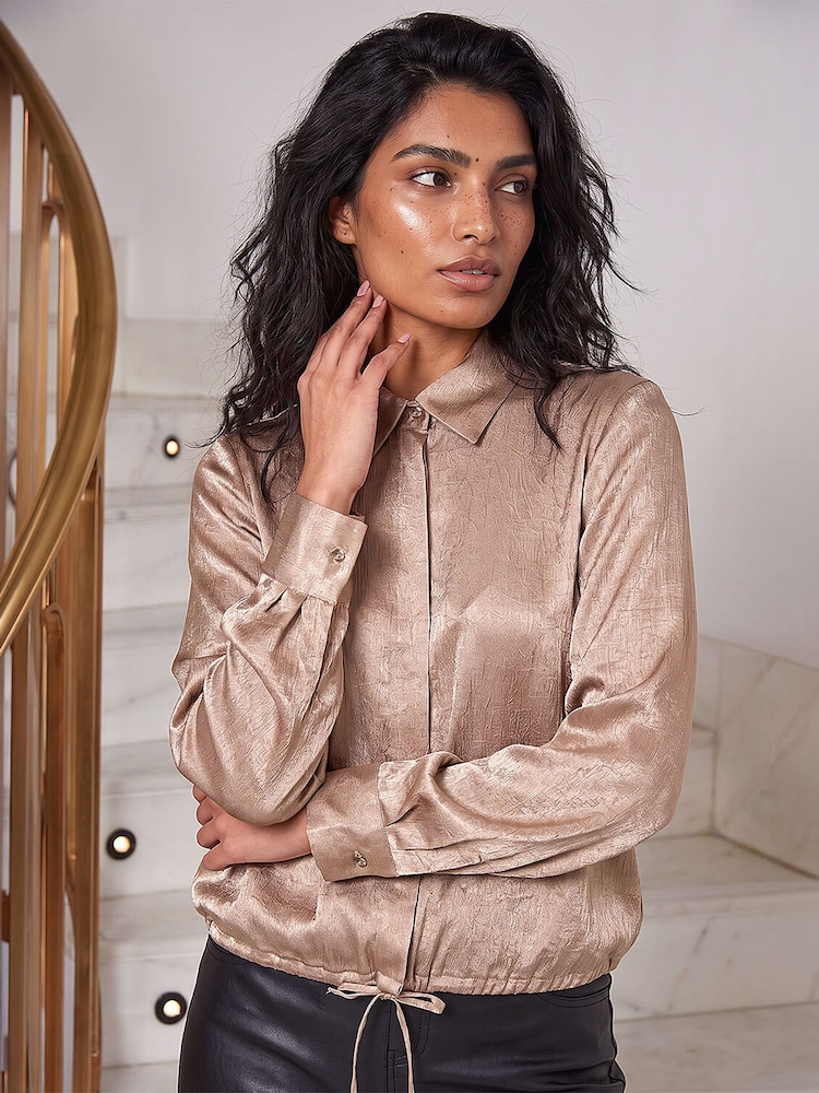 Roman Gold Satin Tie Hem Shirt - Image 2 of 4