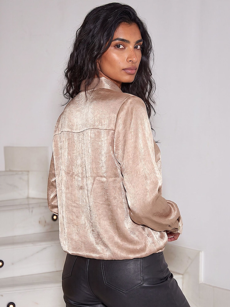 Roman Gold Satin Tie Hem Shirt - Image 4 of 4