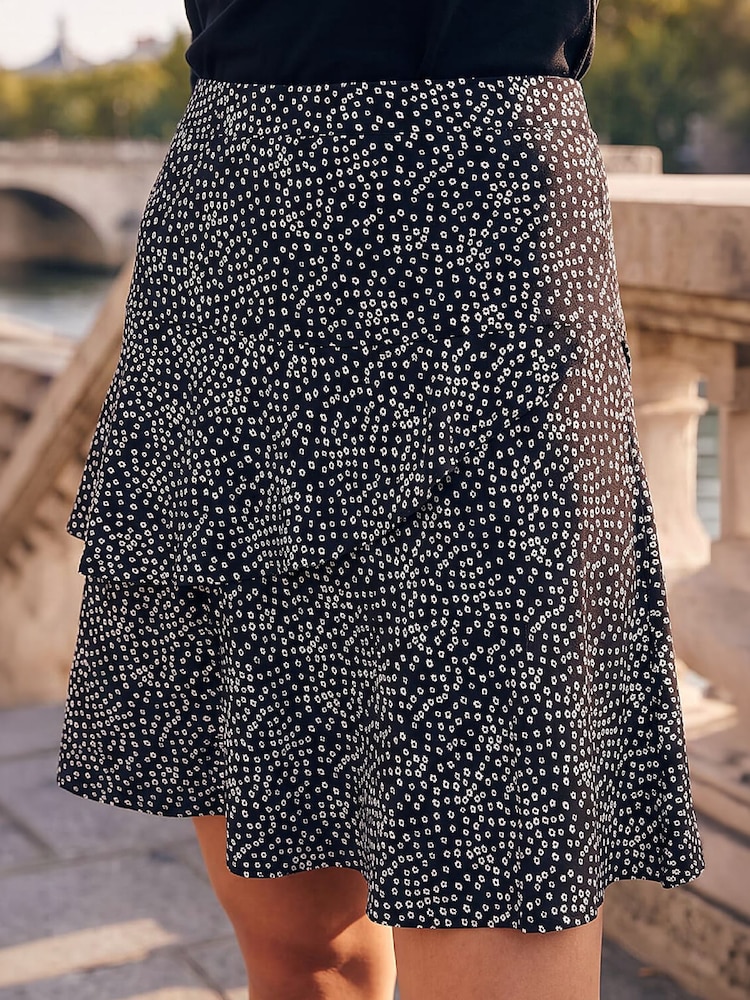Roman Black Floral Skater Skirt - Image 4 of 4 Roman Black Floral Skater Skirt - Image 4 of 4