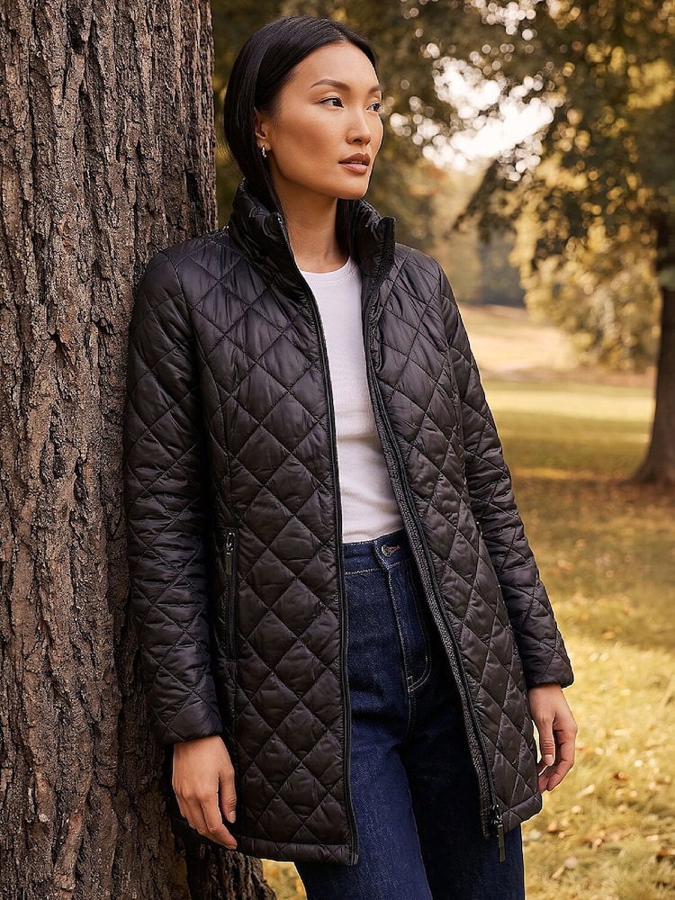 Roman Black Two Tone Diamond Quilted Coat - Image 1 of 4 Roman Black Two Tone Diamond Quilted Coat - Image 1 of 4