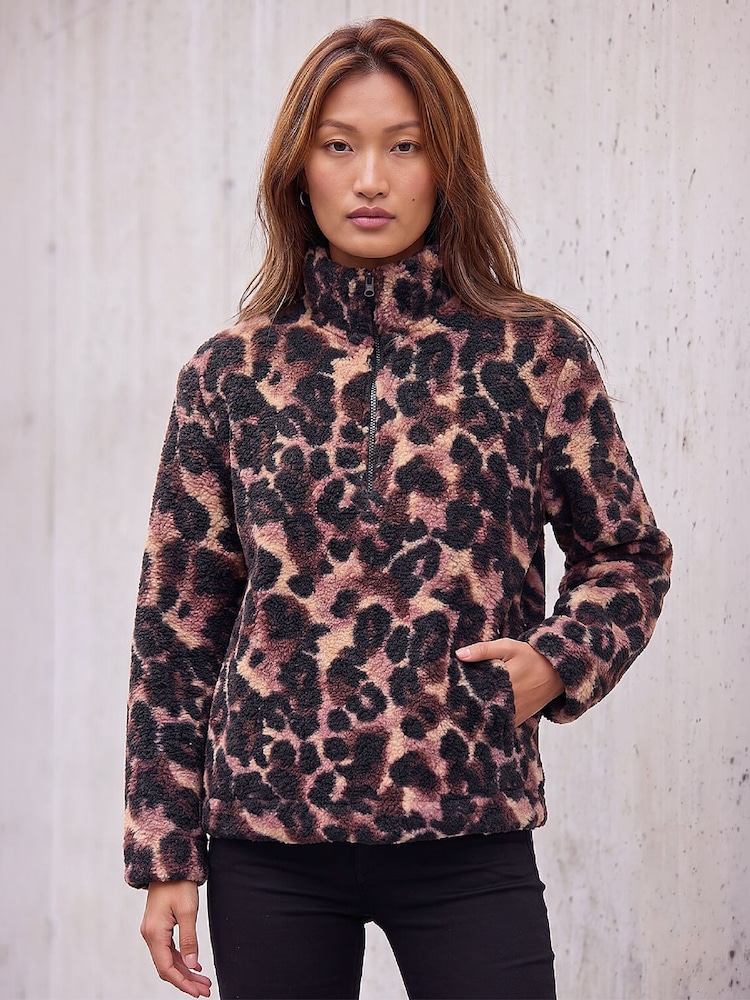 Roman Pink Printed Zip Neck Fleece - Image 1 of 4 Roman Pink Printed Zip Neck Fleece - Image 1 of 4
