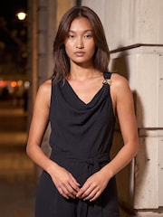 Roman Black Cowl Neck Metal Twist Shoulder Jumpsuit - Image 3 of 4
