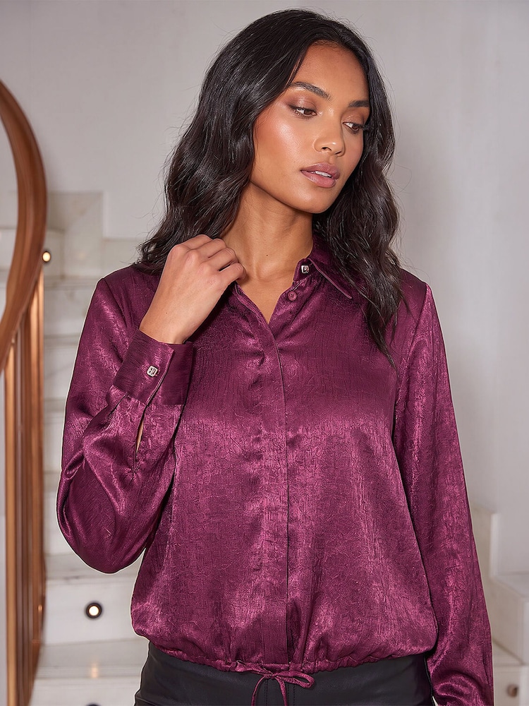 Roman Purple Satin Tie Hem Shirt - Image 1 of 4