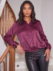 Roman Purple Satin Tie Hem Shirt - Image 2 of 4