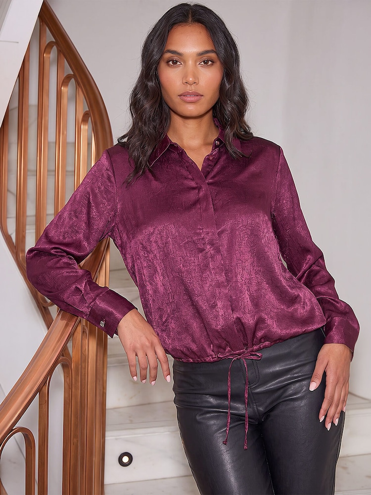 Roman Purple Satin Tie Hem Shirt - Image 2 of 4