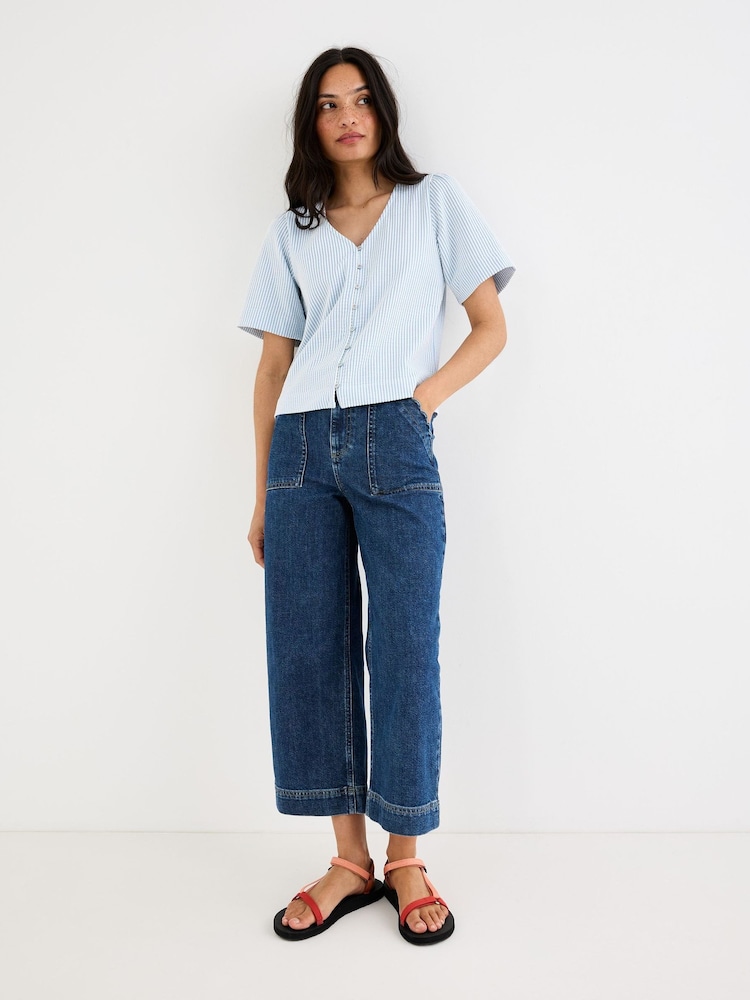 Oliver Bonas Striped Button Up Short Sleeve Blouse - Larawan 1 ng 7 Oliver Bonas Striped Button Up Short Sleeve Blouse - Larawan 1 ng 7