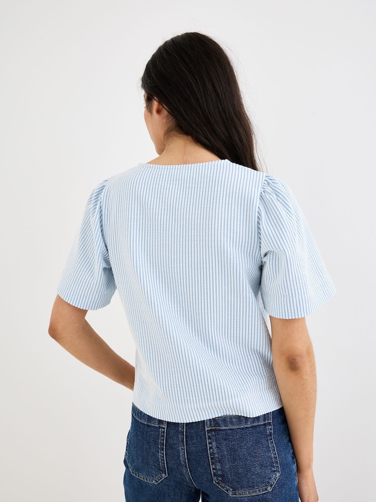 Oliver Bonas Striped Button Up Short Sleeve Blouse - Larawan 2 ng 7 Oliver Bonas Striped Button Up Short Sleeve Blouse - Larawan 2 ng 7