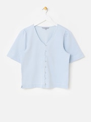 Oliver Bonas Striped Button Up Short Sleeve Blouse - Larawan 3 ng 7