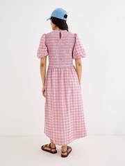 Oliver Bonas Pink Checked Shirred Bodice Midi Dress - Image 2 of 7