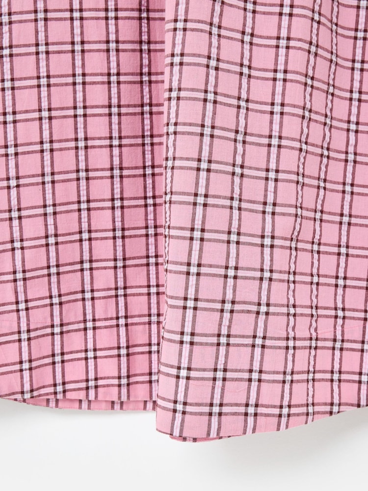 Oliver Bonas Pink Checked Shirred Bodice Midi Dress - Image 7 of 7